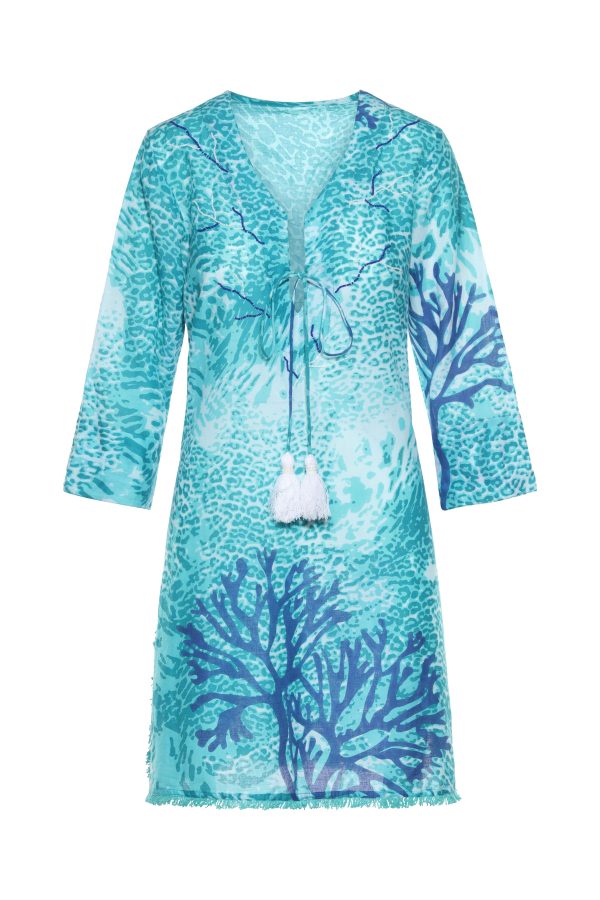 Teal Coral Fringe KikiSol Dress w  Tassels & Beading Sale - Image 2