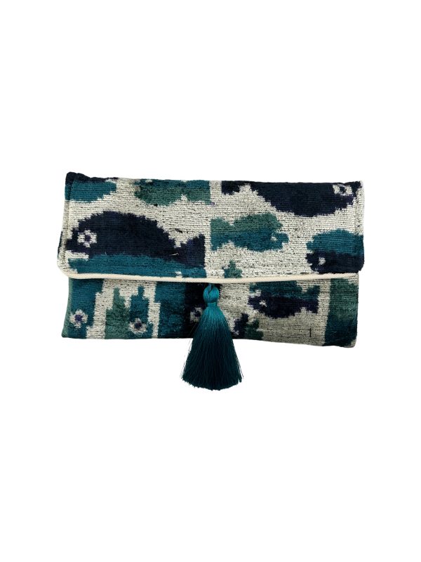 Navy Fishes Velvet Clutch with Removable Chain Fashion