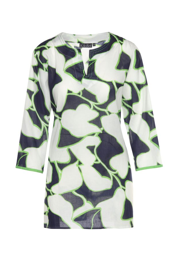Navy Gingko KikiSol Tunic w  Island Green Trim Online Hot Sale