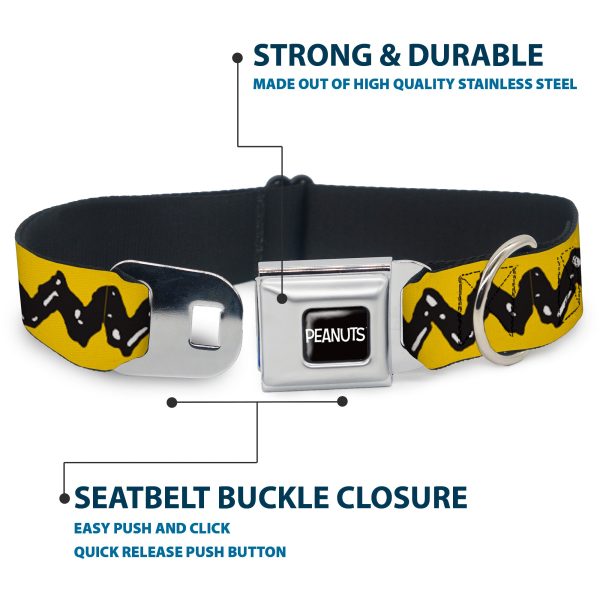 PEANUTS Title Logo Full Color Black White Seatbelt Buckle Collar - Peanuts Charlie Brown Zig Zag Stripe Yellow Black on Sale - Image 4