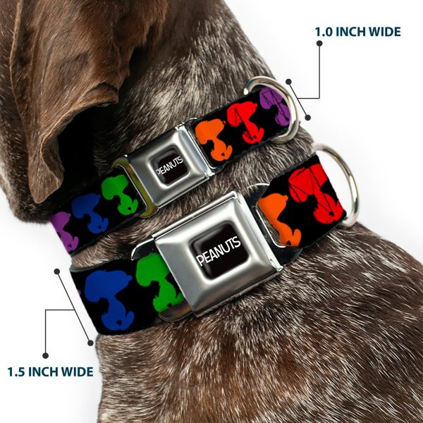 PEANUTS Title Logo Full Color Black White Seatbelt Buckle Collar - Peanuts Snoopy Silhoutte Pose Black Rainbow Multi Color Cheap - Image 2