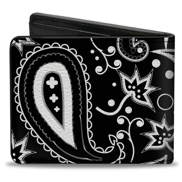 Bi-Fold Wallet - Floral Paisley3 Black White Hot on Sale - Image 2
